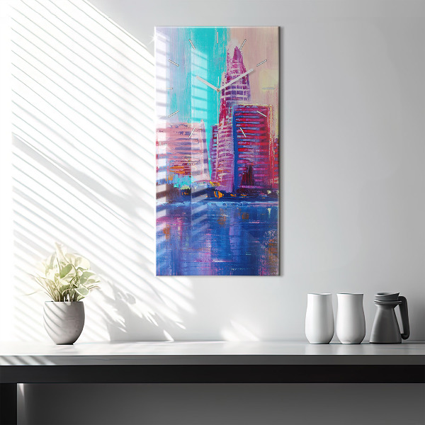 Ceas vertical de perete din sticlă Abstracția zgârie-norilor
