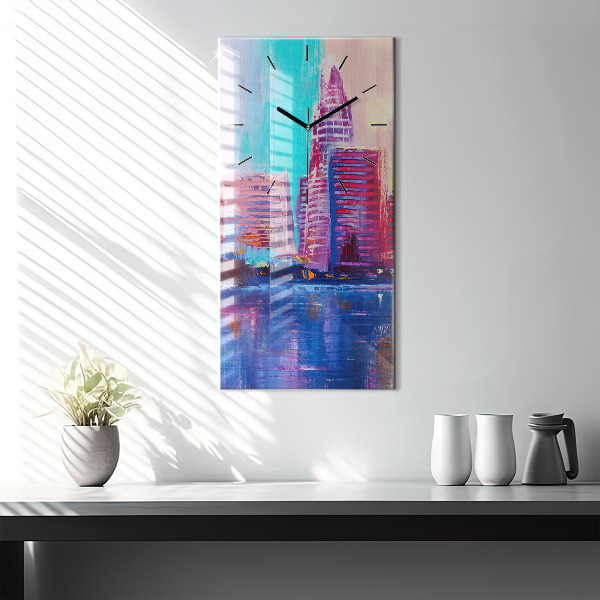 Ceas vertical de perete din sticlă Abstracția zgârie-norilor