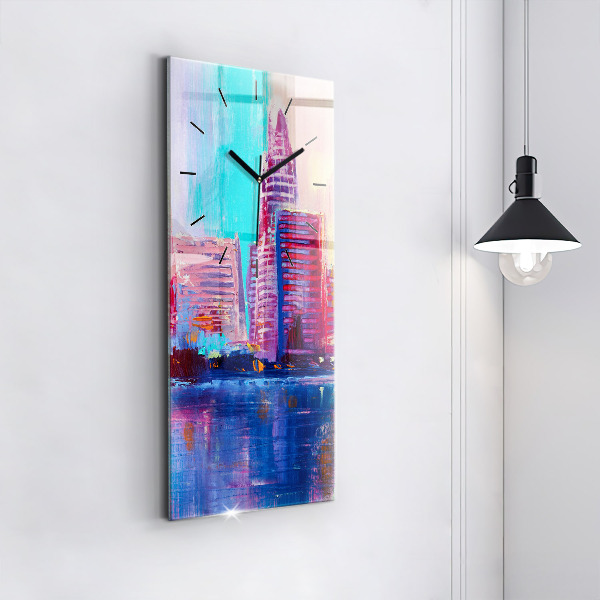 Ceas vertical de perete din sticlă Abstracția zgârie-norilor