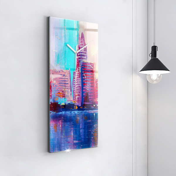 Ceas vertical de perete din sticlă Abstracția zgârie-norilor