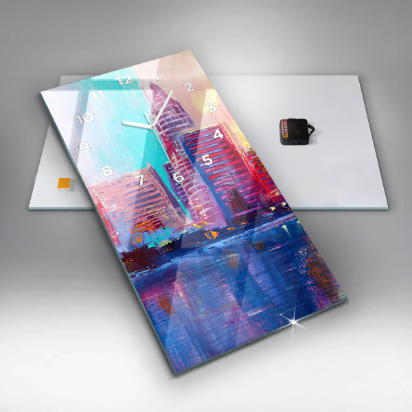 Ceas vertical de perete din sticlă Abstracția zgârie-norilor