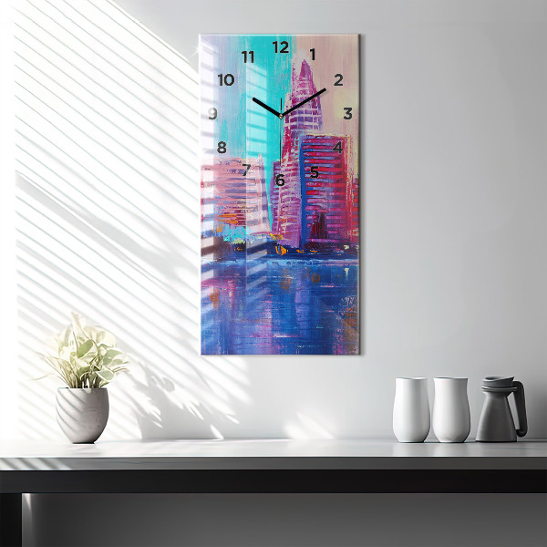Ceas vertical de perete din sticlă Abstracția zgârie-norilor