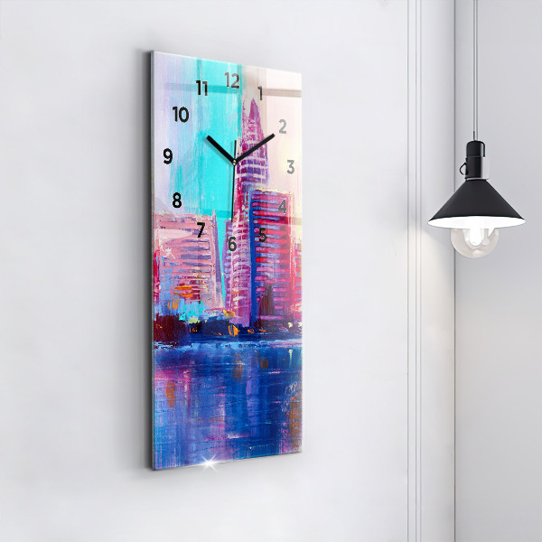 Ceas vertical de perete din sticlă Abstracția zgârie-norilor