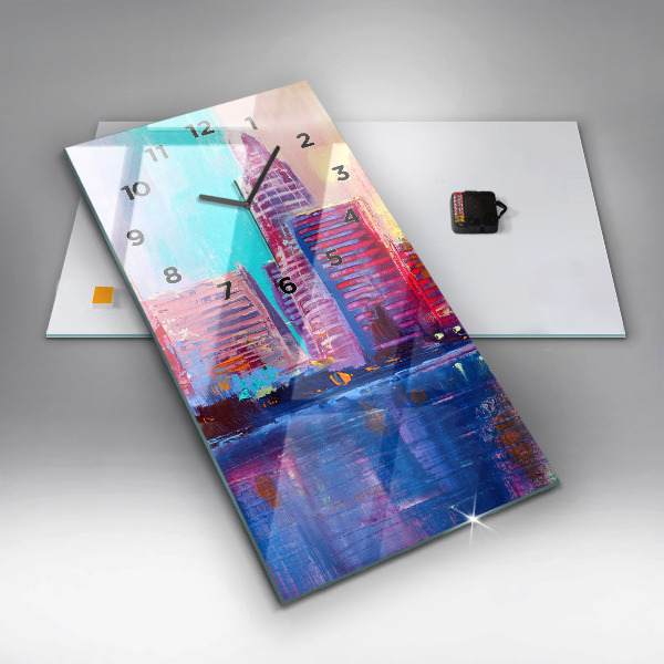 Ceas vertical de perete din sticlă Abstracția zgârie-norilor