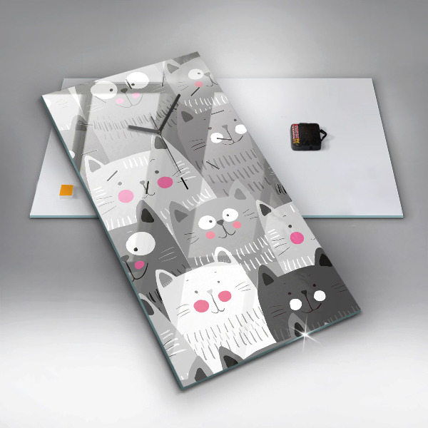 Ceas vertical de perete din sticlă Model fără sudură cu pisici