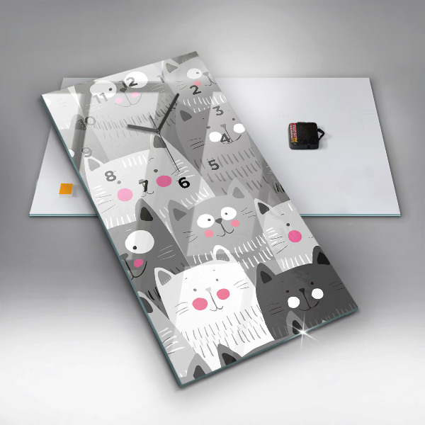 Ceas vertical de perete din sticlă Model fără sudură cu pisici