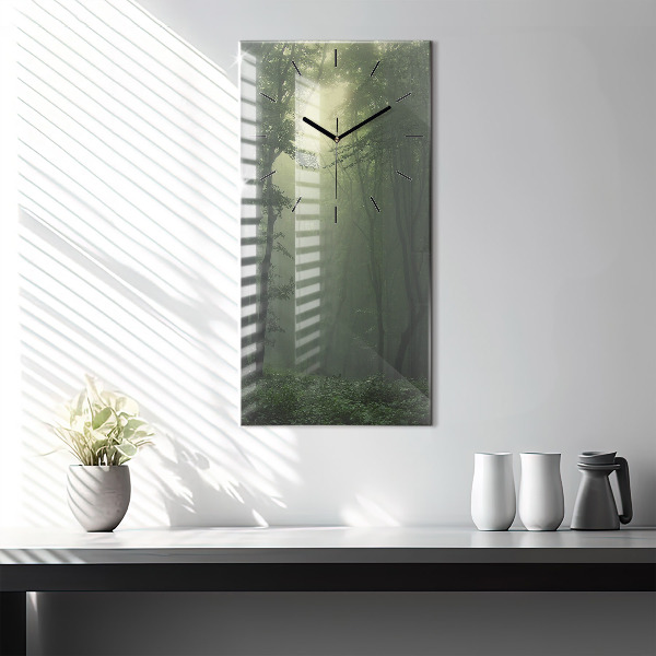 Ceas vertical de perete din sticlă Pădure cețoasă dimineața
