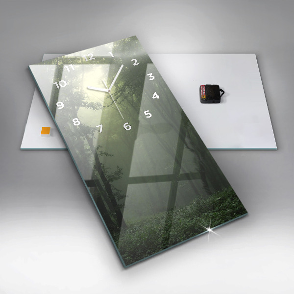Ceas vertical de perete din sticlă Pădure cețoasă dimineața