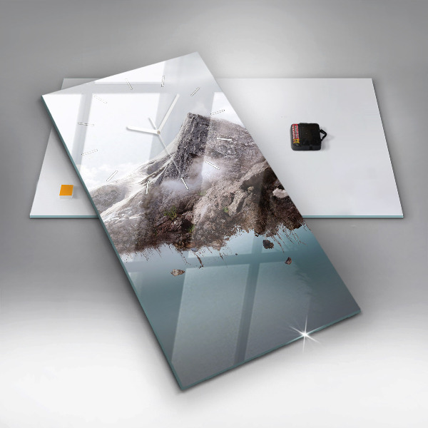 Ceas vertical de perete din sticlă Insulă zburătoare și cascadă