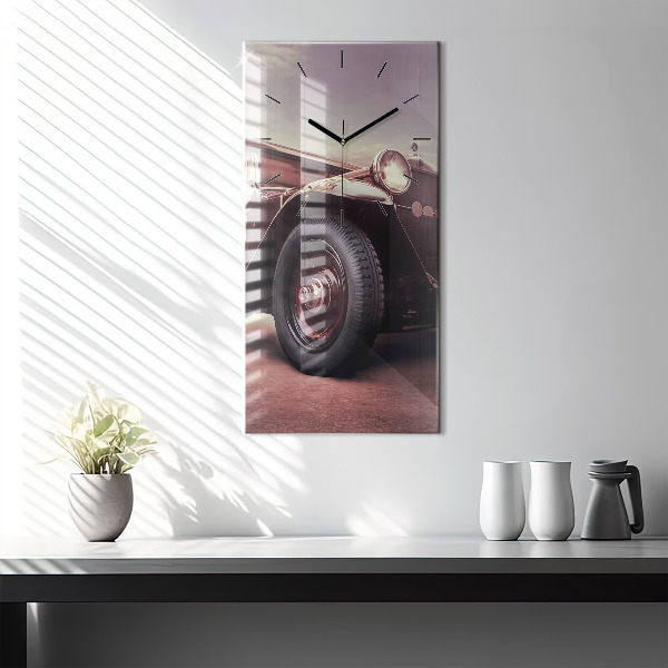 Ceas vertical de perete din sticlă Mașină în stil vintage