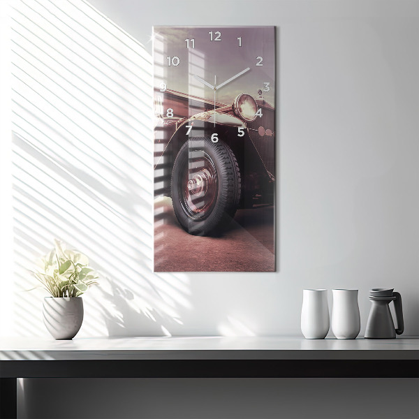 Ceas vertical de perete din sticlă Mașină în stil vintage