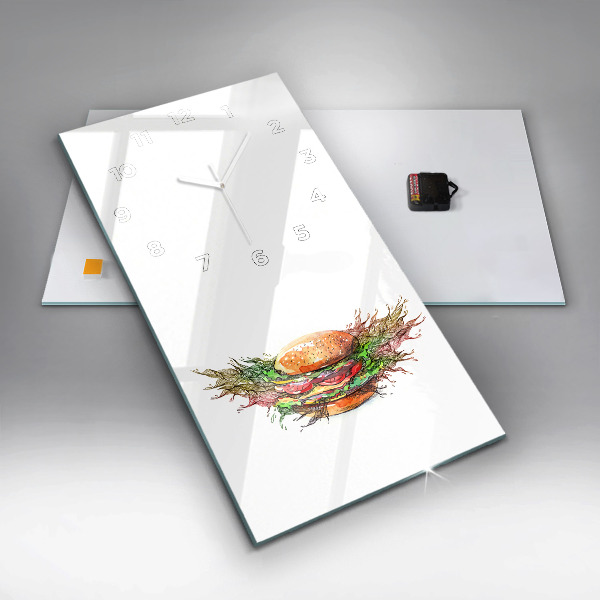 Ceas vertical de perete din sticlă Burger cu brânză XXL
