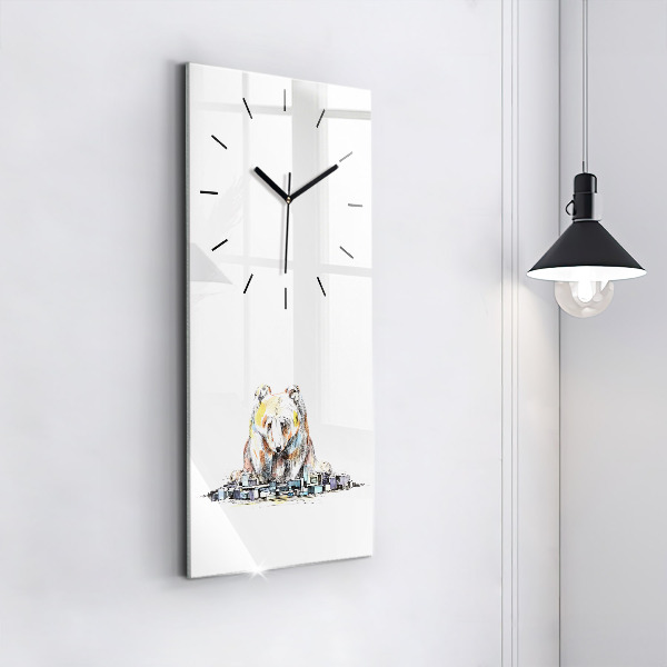 Ceas vertical de perete din sticlă Oraș abstract al ursului