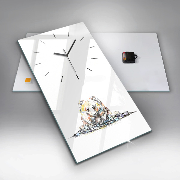 Ceas vertical de perete din sticlă Oraș abstract al ursului