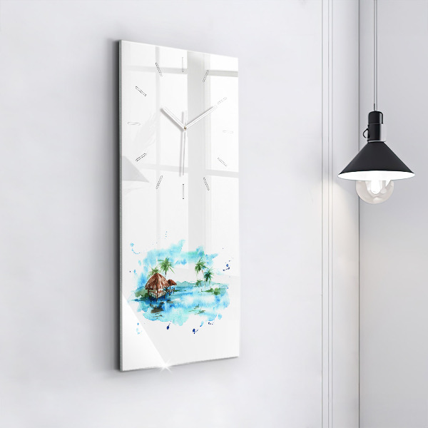 Ceas vertical de perete din sticlă Imaginea unei insule pustie