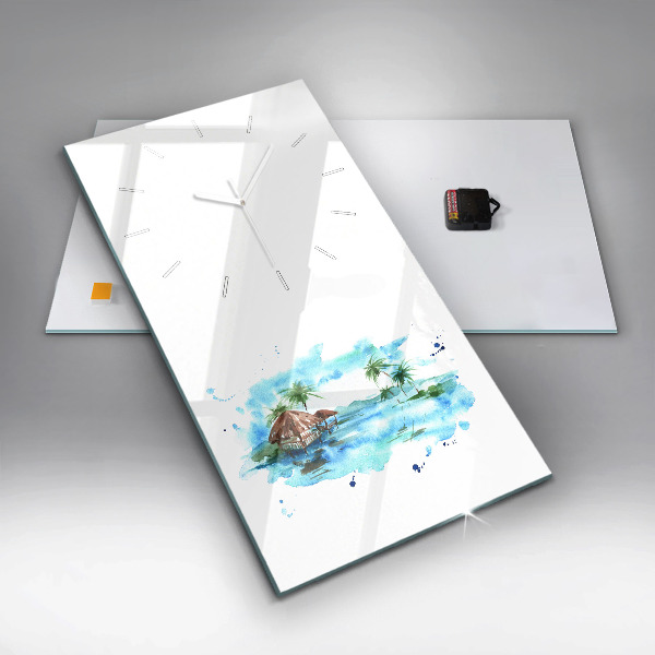 Ceas vertical de perete din sticlă Imaginea unei insule pustie