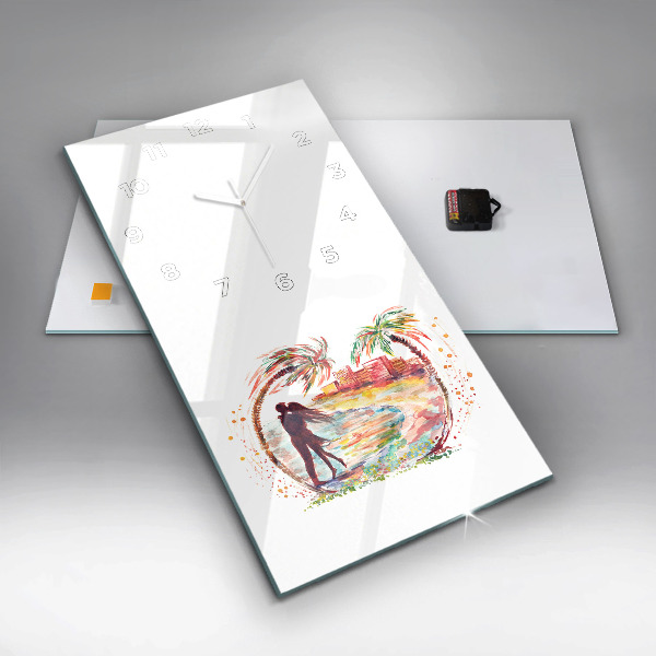 Ceas vertical de perete din sticlă Acuarelă Dragoste pe Miami Beach