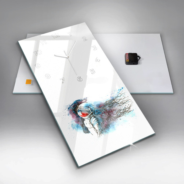 Ceas vertical de perete din sticlă Abstracția astronauților