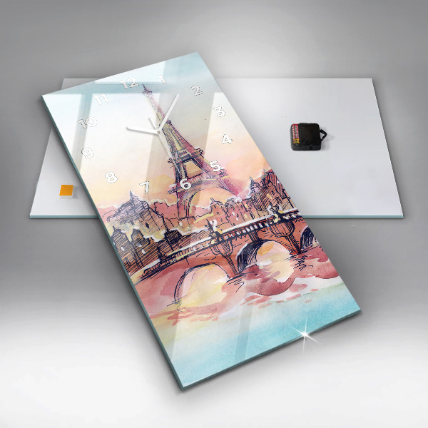 Ceas vertical de perete din sticlă Peisaj pictat din Paris