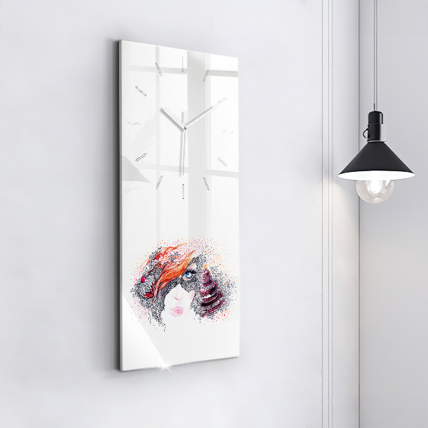 Ceas vertical de perete din sticlă Femeie dulce cu tort