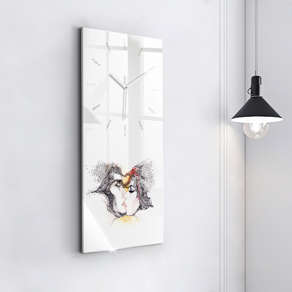 Ceas vertical de perete din sticlă Desen sărut de dragoste