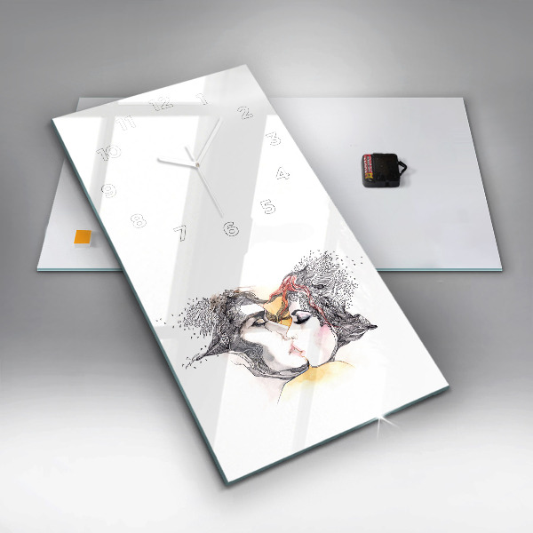 Ceas vertical de perete din sticlă Desen sărut de dragoste