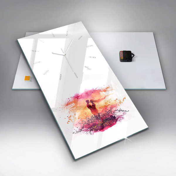 Ceas vertical de perete din sticlă Acuarele cuplu de îndrăgostiți