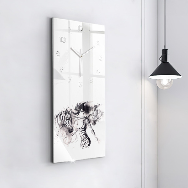 Ceas vertical de perete din sticlă Femeie și zebre