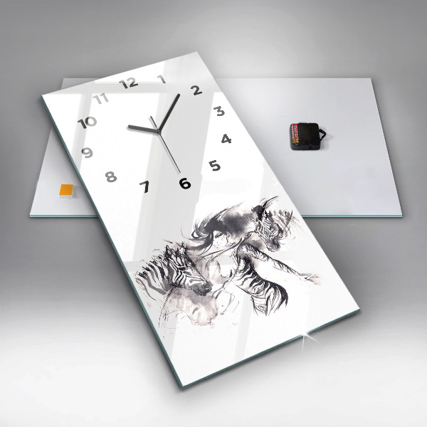 Ceas vertical de perete din sticlă Femeie și zebre