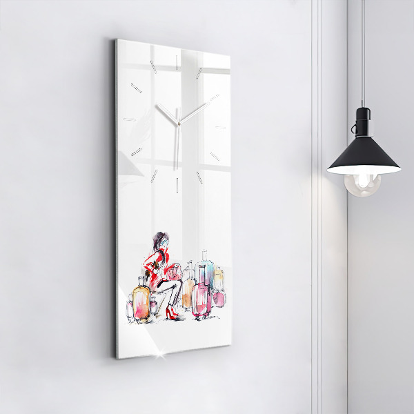 Ceas vertical de perete din sticlă Femeie cu valize