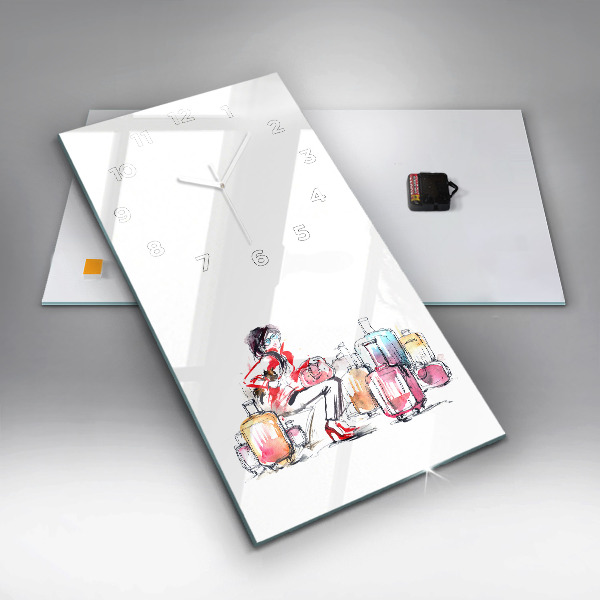 Ceas vertical de perete din sticlă Femeie cu valize