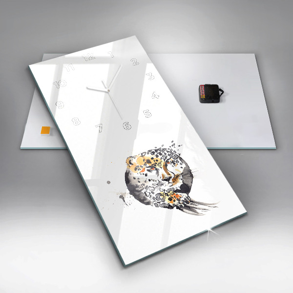 Ceas vertical de perete din sticlă Ghepard în interiorul unui cerc abstractie