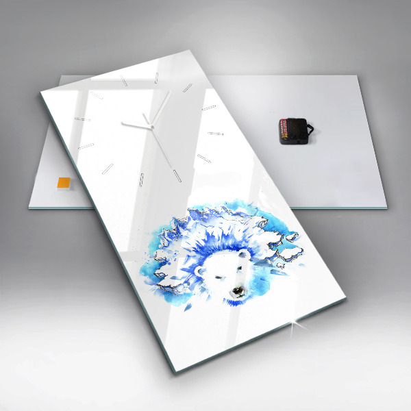 Ceas vertical de perete din sticlă Un urs pe fundal de gheață