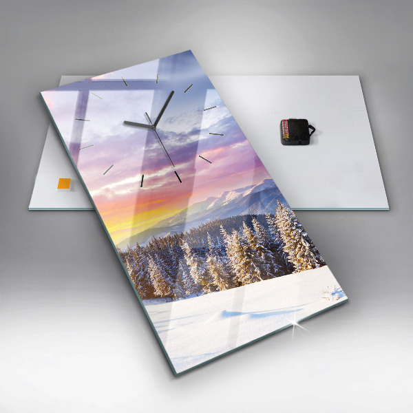 Ceas vertical de perete din sticlă Peisaj montan de iarnă