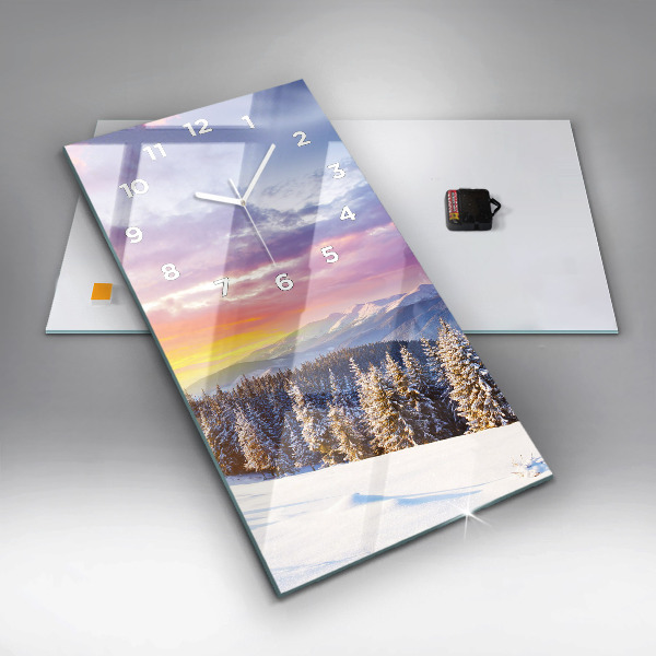 Ceas vertical de perete din sticlă Peisaj montan de iarnă