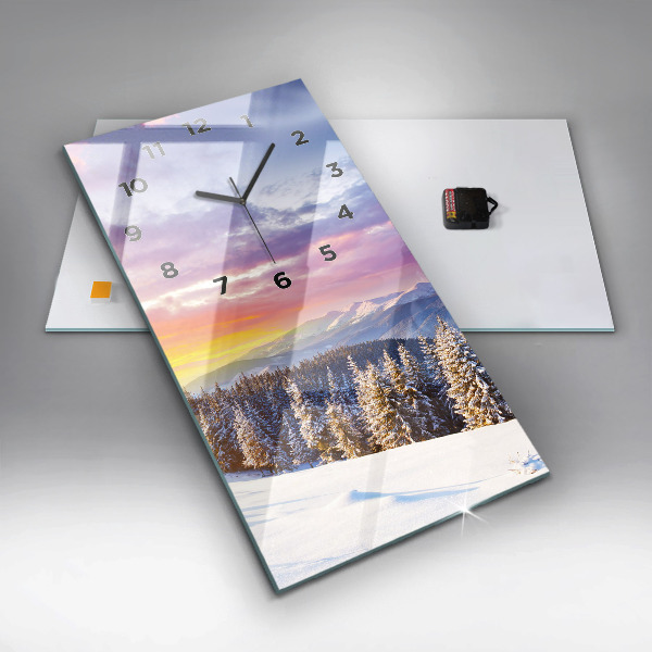 Ceas vertical de perete din sticlă Peisaj montan de iarnă