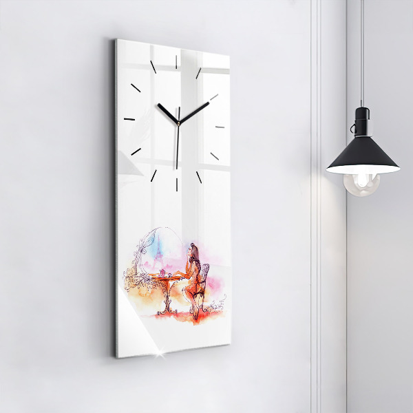 Ceas vertical de perete din sticlă Femeie care bea ceai