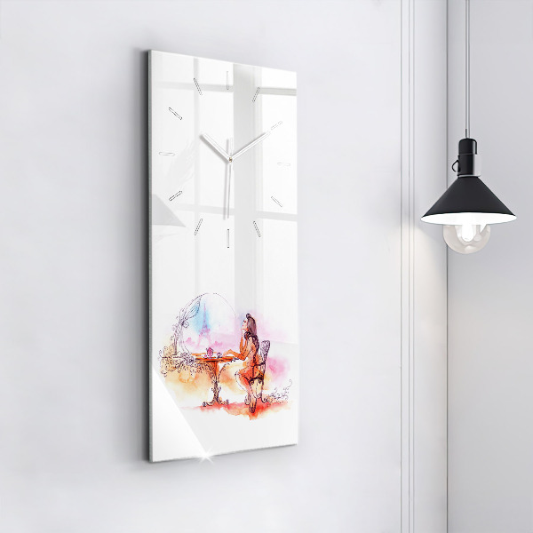 Ceas vertical de perete din sticlă Femeie care bea ceai