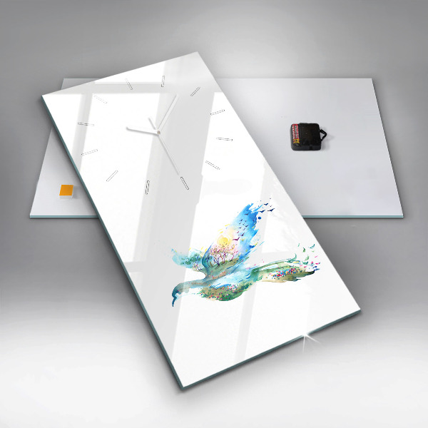 Ceas vertical de perete din sticlă Abstracția păsărilor și a primăverii