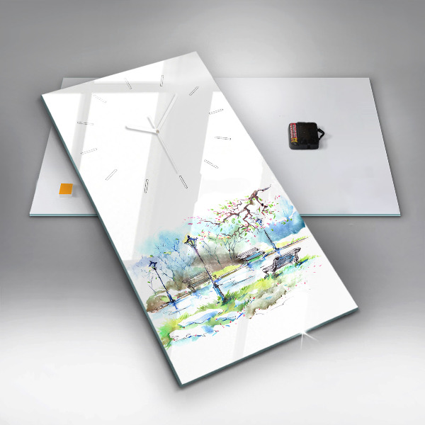 Ceas vertical de perete din sticlă Primavara pitoreasca