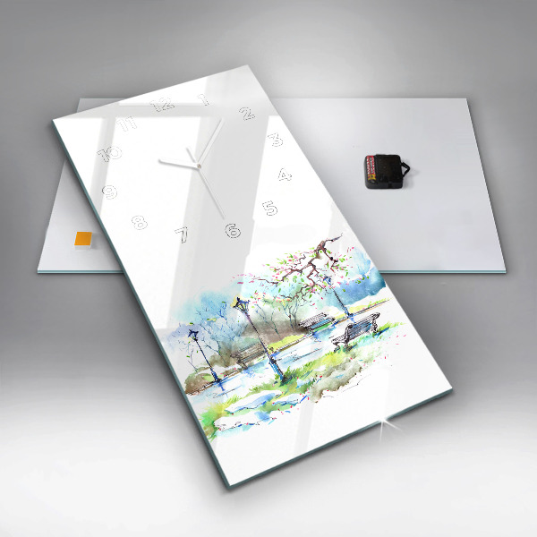 Ceas vertical de perete din sticlă Primavara pitoreasca