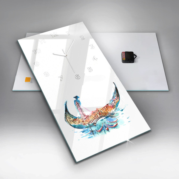 Ceas vertical de perete din sticlă Italia - Gondola venețiană