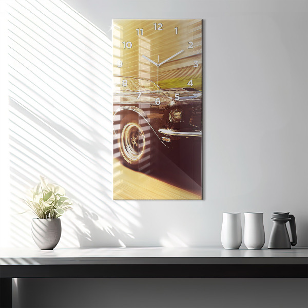 Ceas vertical de perete din sticlă Mașină veche clasică