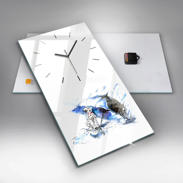 Ceas vertical de perete din sticlă Dalmatian și umbrelă