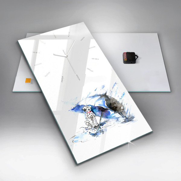 Ceas vertical de perete din sticlă Dalmatian și umbrelă