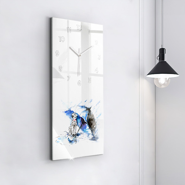 Ceas vertical de perete din sticlă Dalmatian și umbrelă