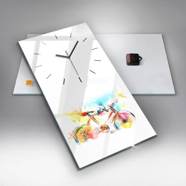 Ceas vertical de perete din sticlă Bicicleta pictata