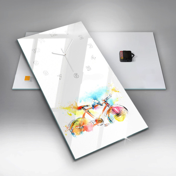 Ceas vertical de perete din sticlă Bicicleta pictata