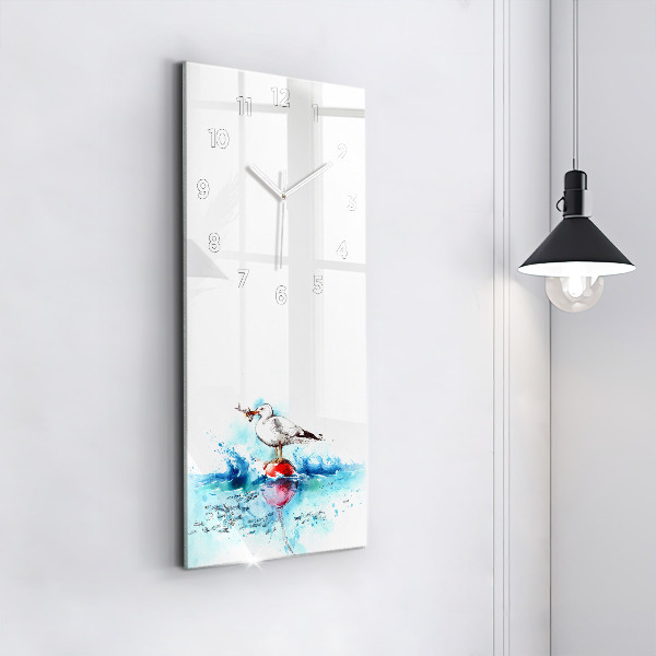 Ceas vertical de perete din sticlă Pescăruș pictat
