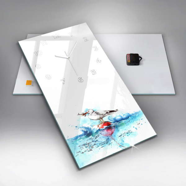 Ceas vertical de perete din sticlă Pescăruș pictat